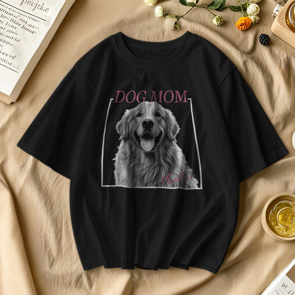 Custom Dog Mom T-shirt Personalized Dog Photo and Name Shirt
