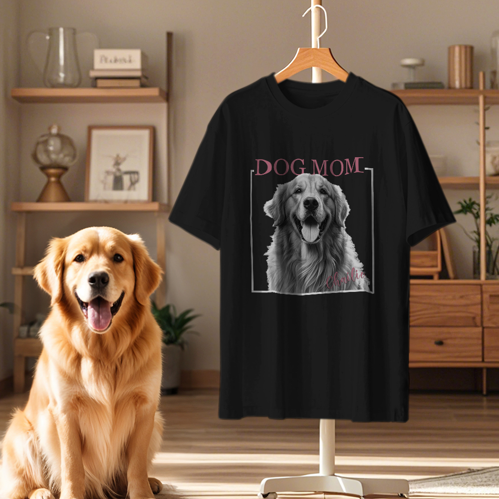 Custom Dog Mom T-shirt Personalized Dog Photo and Name Shirt