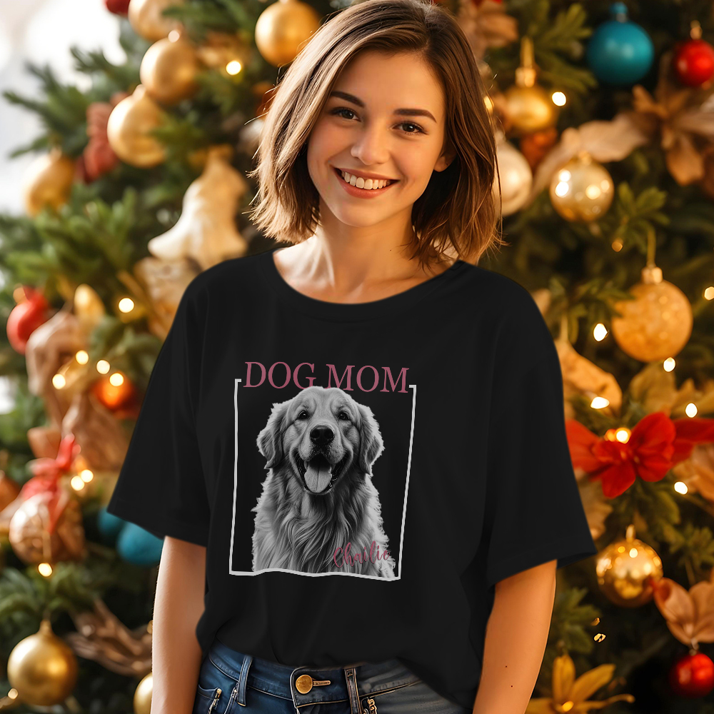Custom Dog Mom T-shirt Personalized Dog Photo and Name Shirt