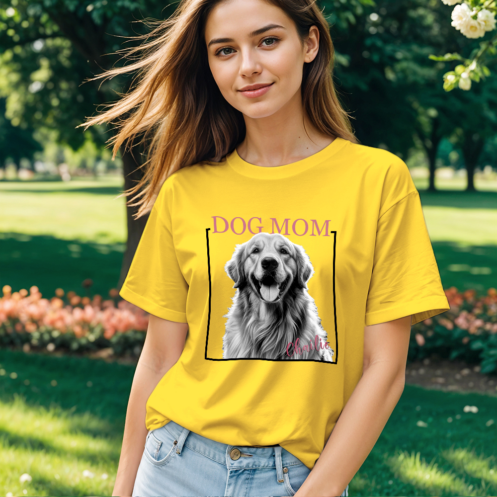Custom Dog Mom T-shirt Personalized Dog Photo and Name Shirt