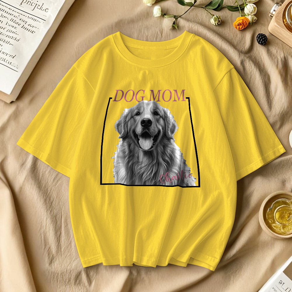 Custom Dog Mom T-shirt Personalized Dog Photo and Name Shirt