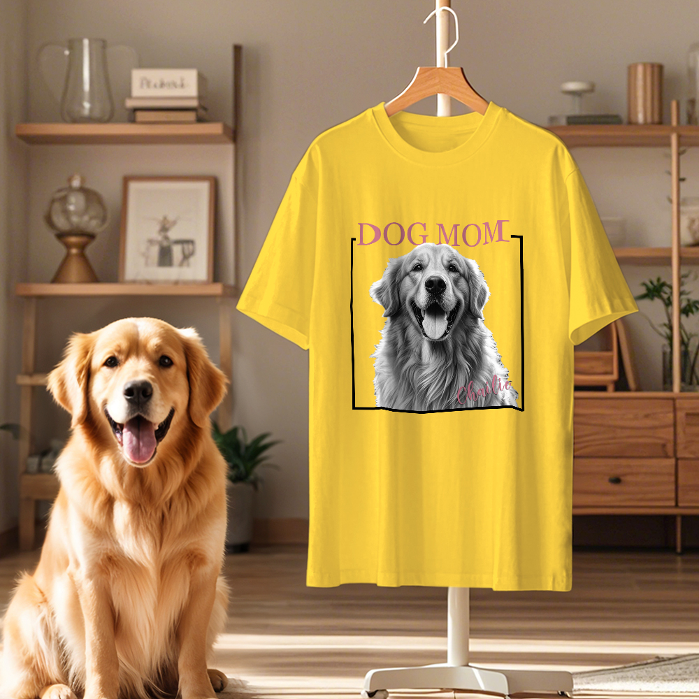 Custom Dog Mom T-shirt Personalized Dog Photo and Name Shirt