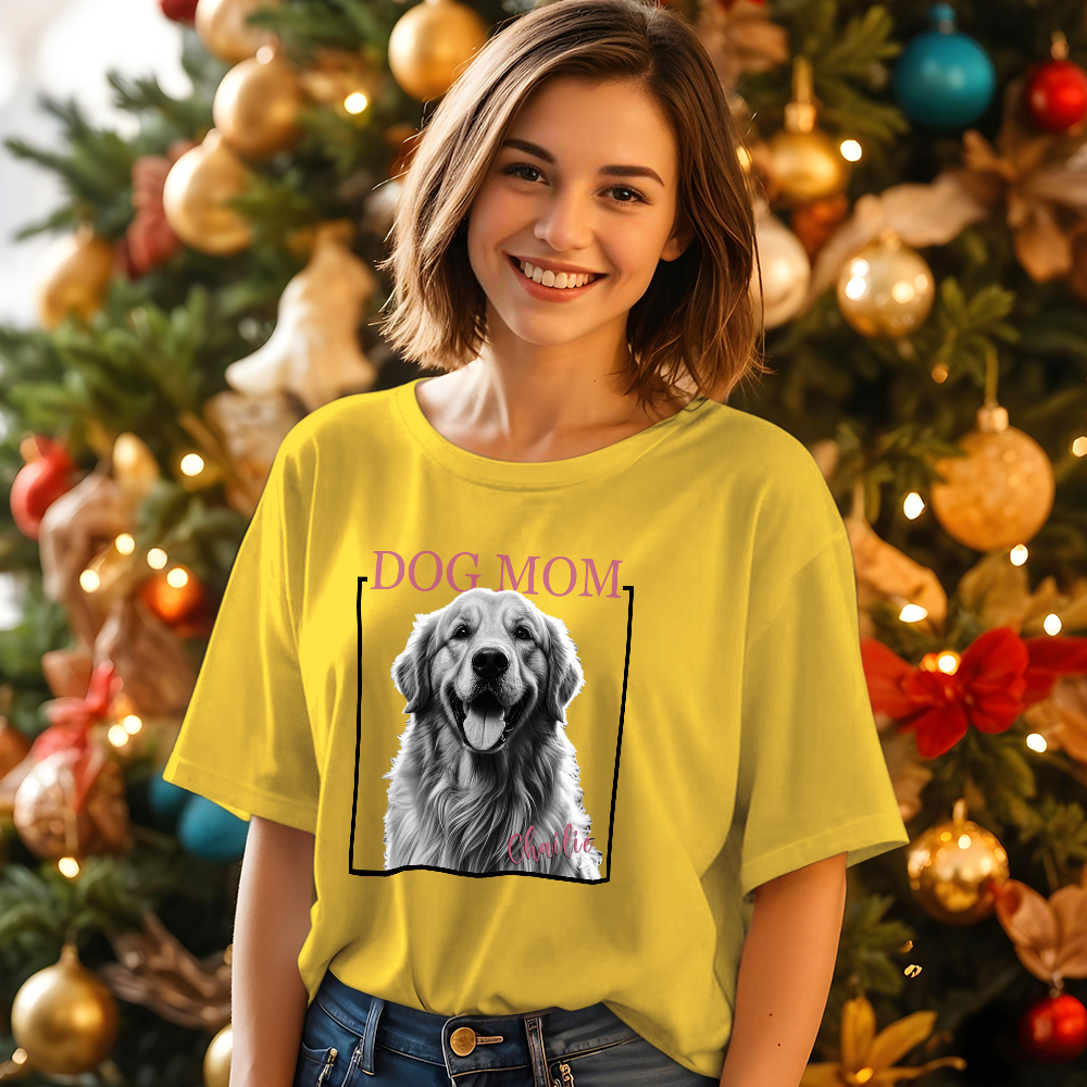 Custom Dog Mom T-shirt Personalized Dog Photo and Name Shirt