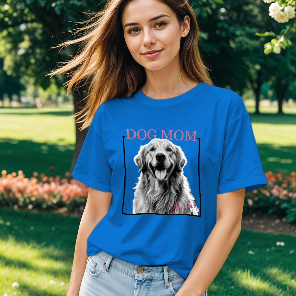 Custom Dog Mom T-shirt Personalized Dog Photo and Name Shirt