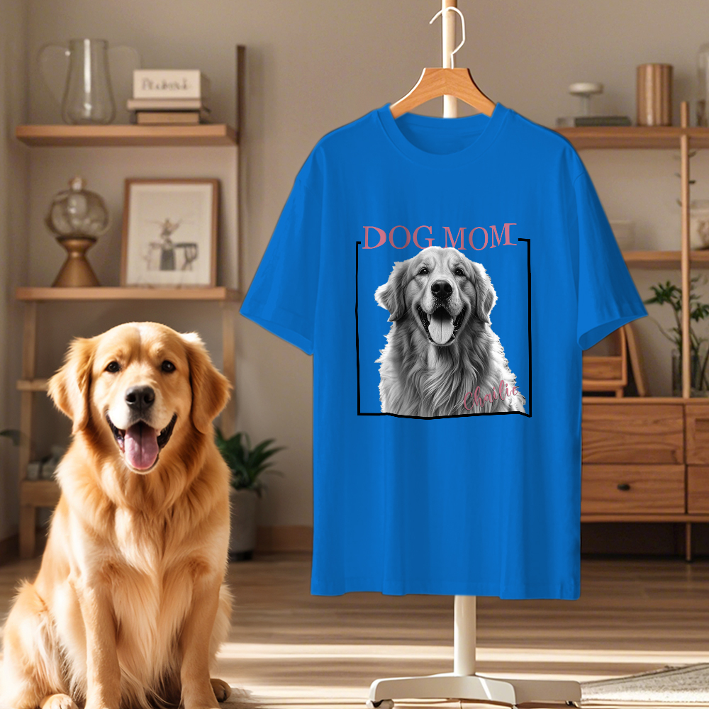 Custom Dog Mom T-shirt Personalized Dog Photo and Name Shirt