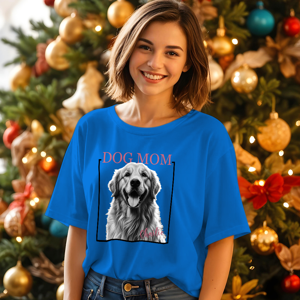 Custom Dog Mom T-shirt Personalized Dog Photo and Name Shirt