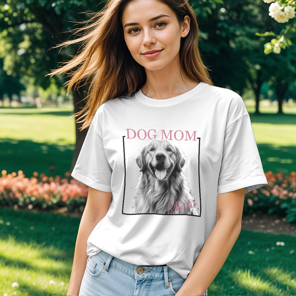 Custom Dog Mom T-shirt Personalized Dog Photo and Name Shirt