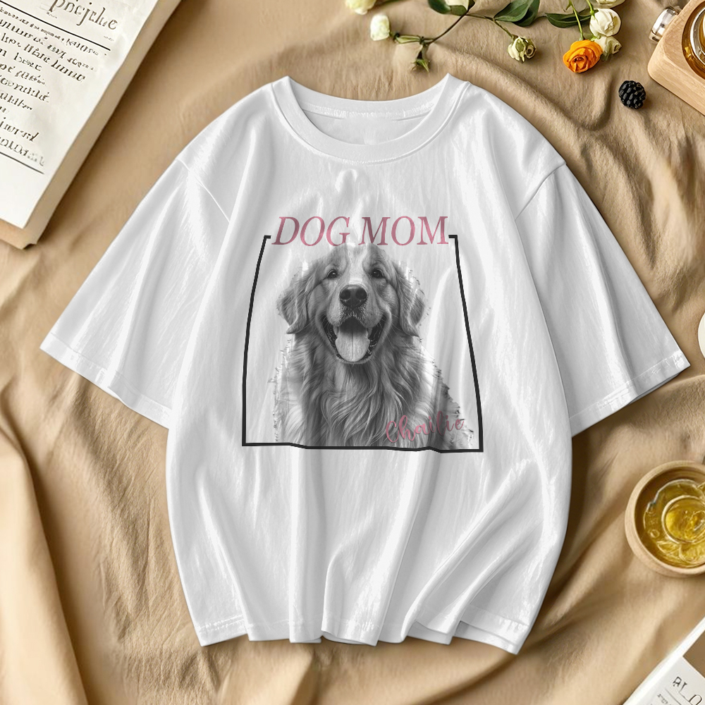 Custom Dog Mom T-shirt Personalized Dog Photo and Name Shirt