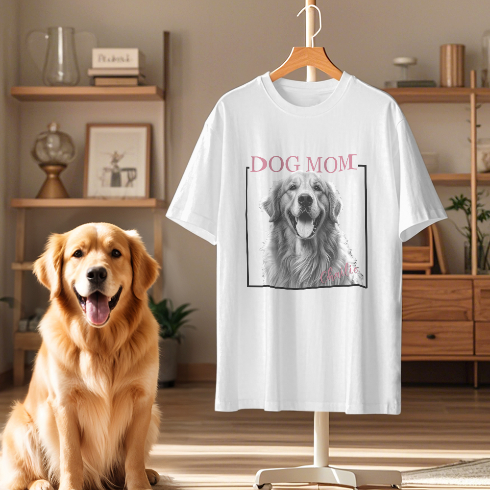 Custom Dog Mom T-shirt Personalized Dog Photo and Name Shirt