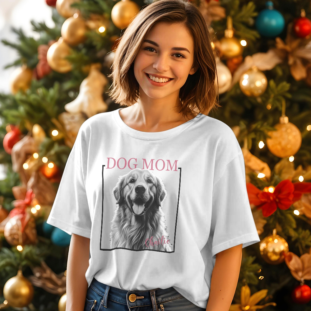 Custom Dog Mom T-shirt Personalized Dog Photo and Name Shirt