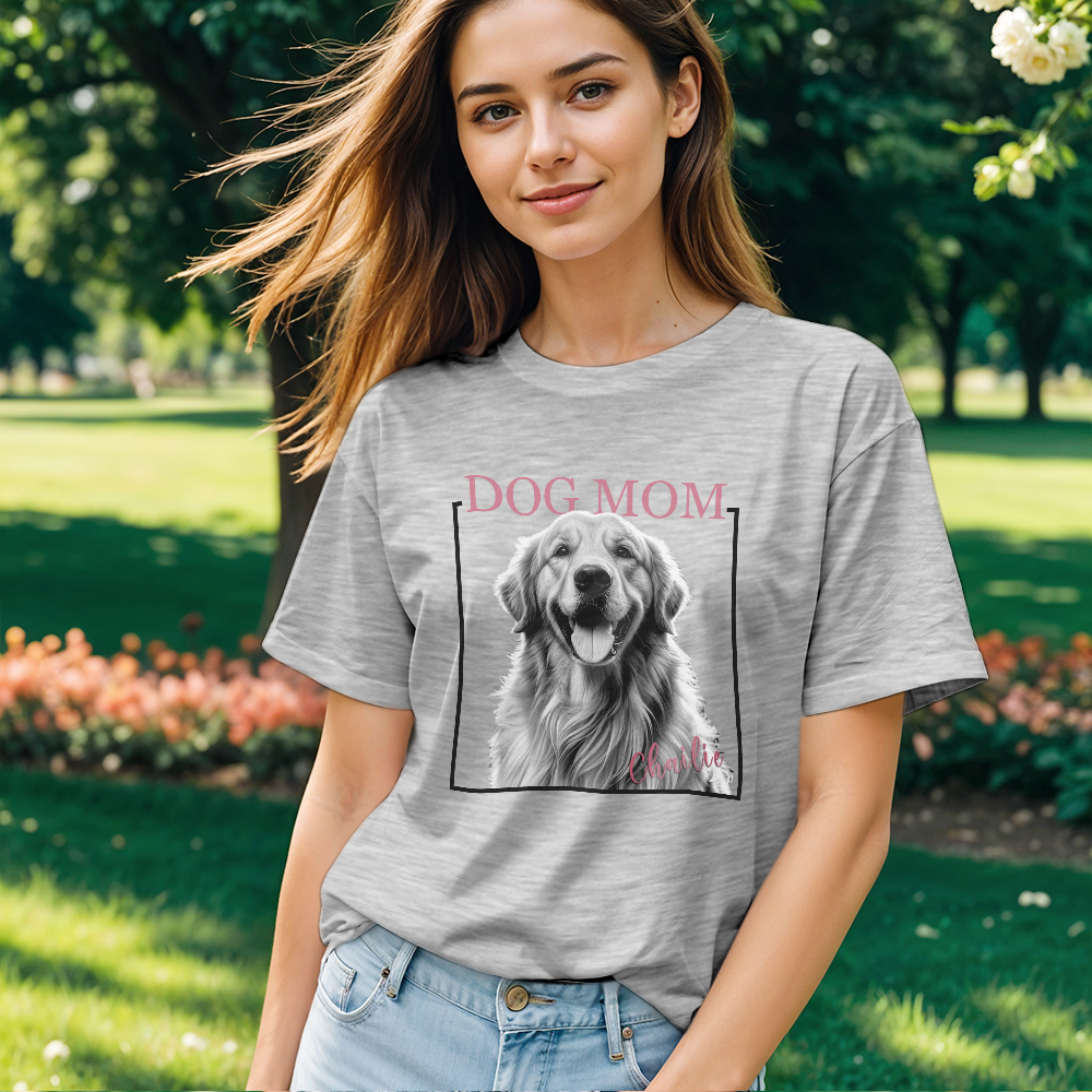 Custom Dog Mom T-shirt Personalized Dog Photo and Name Shirt