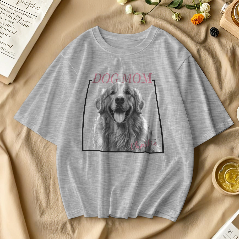 Custom Dog Mom T-shirt Personalized Dog Photo and Name Shirt