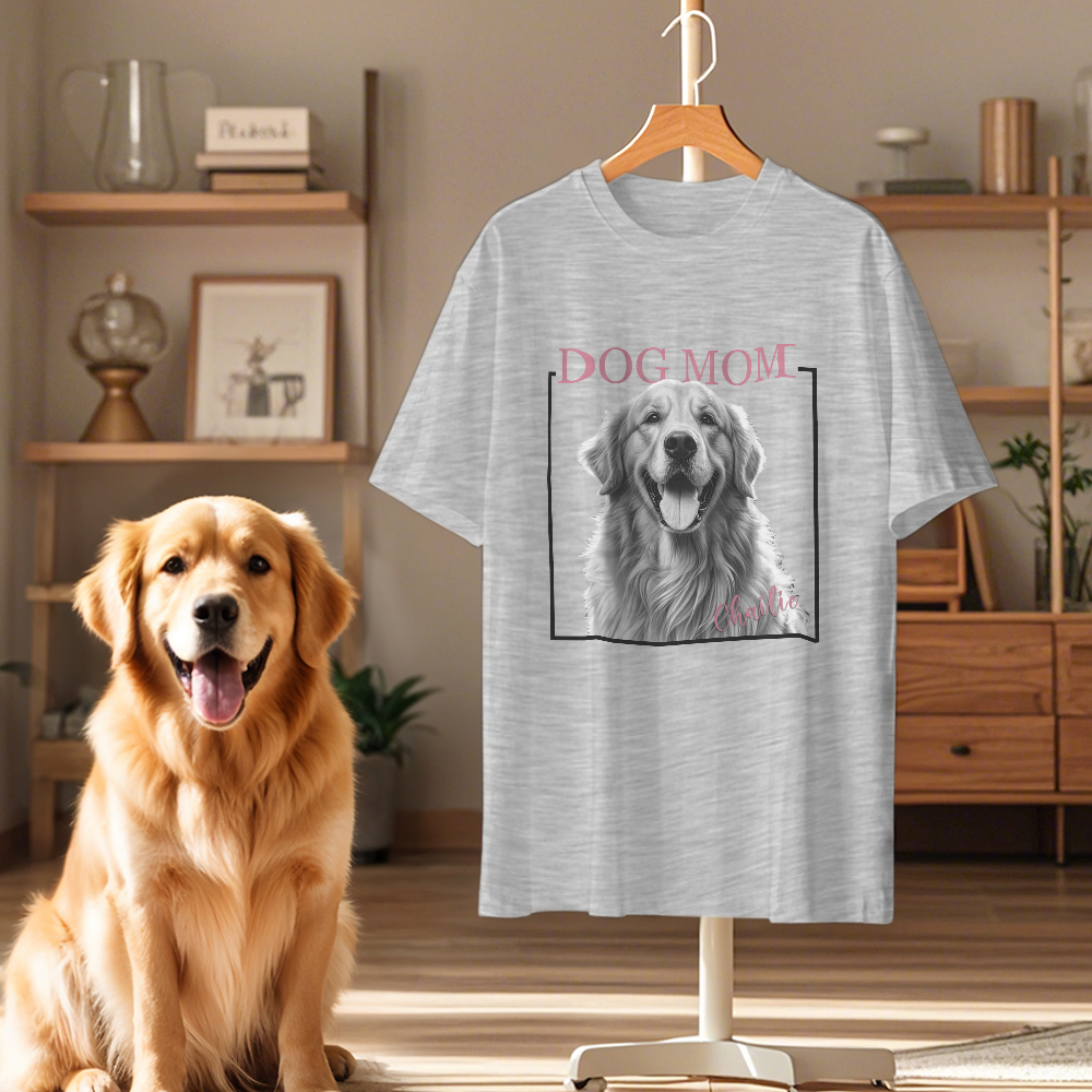 Custom Dog Mom T-shirt Personalized Dog Photo and Name Shirt