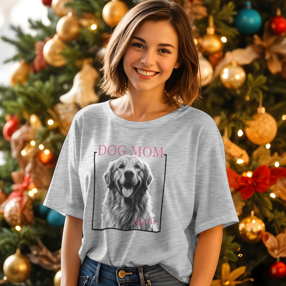 Custom Dog Mom T-shirt Personalized Dog Photo and Name Shirt