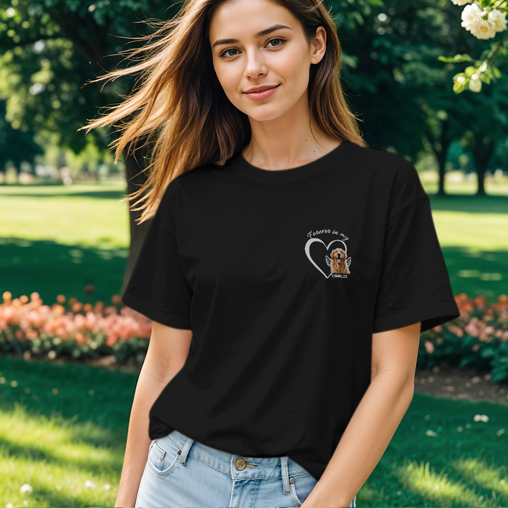 Custom Photo Forever And Always In My Heart - Memorial Personalized Custom Unisex T-shirt Gift For Pet Owners