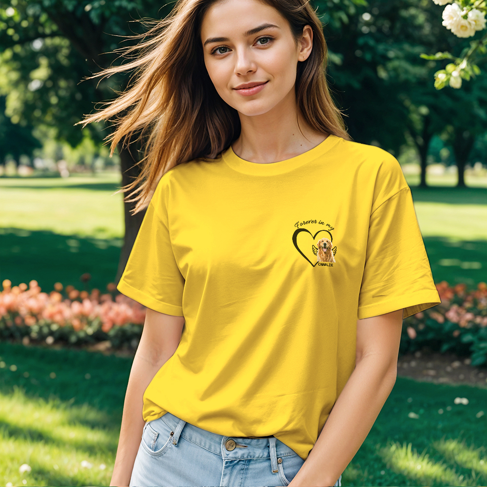 Custom Photo Forever And Always In My Heart - Memorial Personalized Custom Unisex T-shirt Gift For Pet Owners