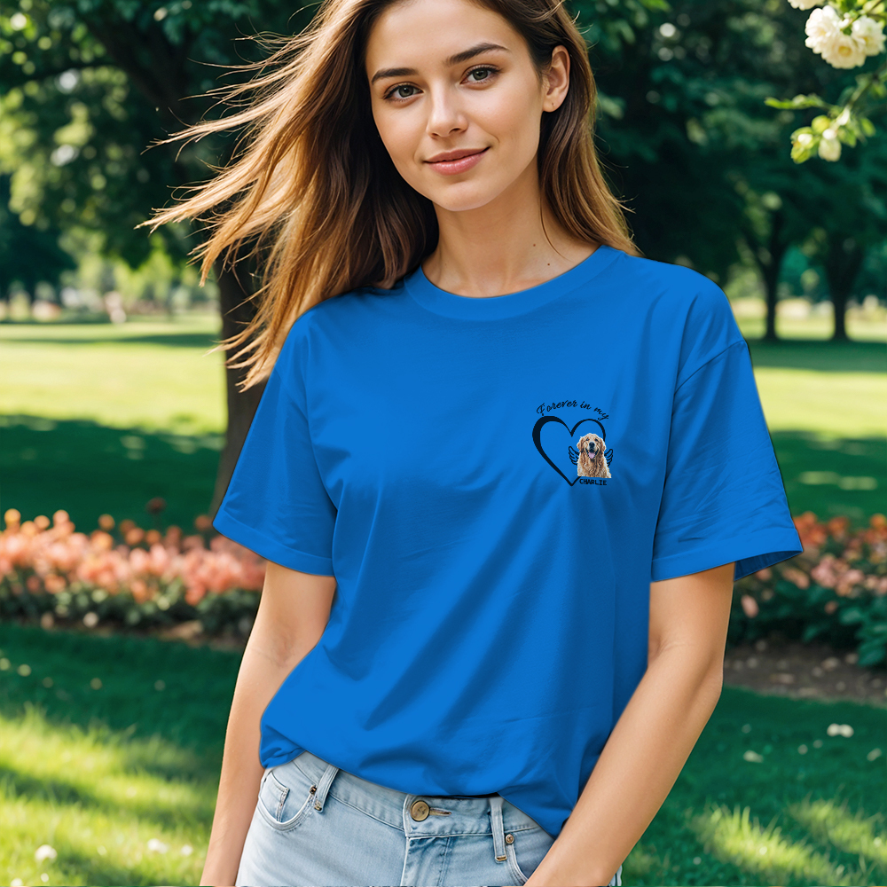 Custom Photo Forever And Always In My Heart - Memorial Personalized Custom Unisex T-shirt Gift For Pet Owners