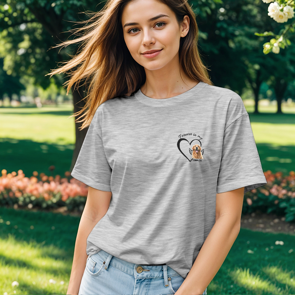 Custom Photo Forever And Always In My Heart - Memorial Personalized Custom Unisex T-shirt Gift For Pet Owners