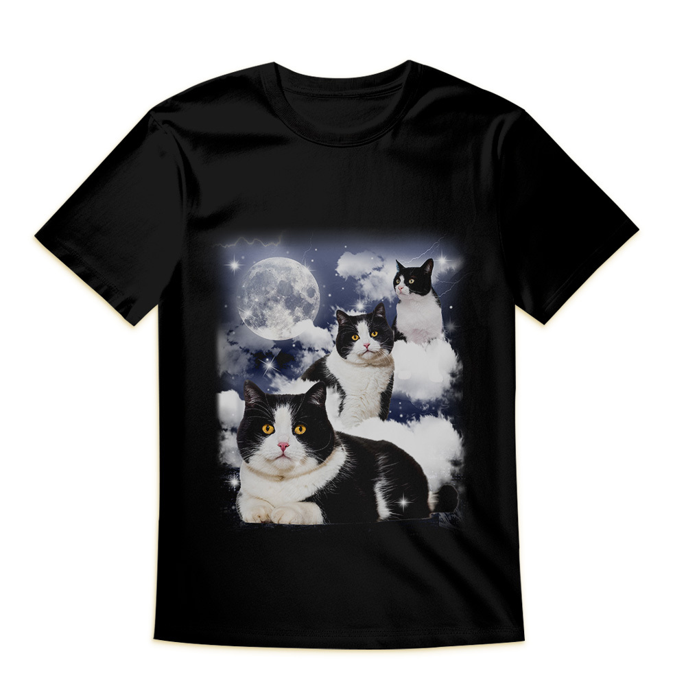 Custom Shirt Personalized Your Own Photo Cat With Moon Unisex T-shirt Personalized T-shirt Custom Pet Watercolor Portrait Tee for Cat Lover - MyFaceBoxer