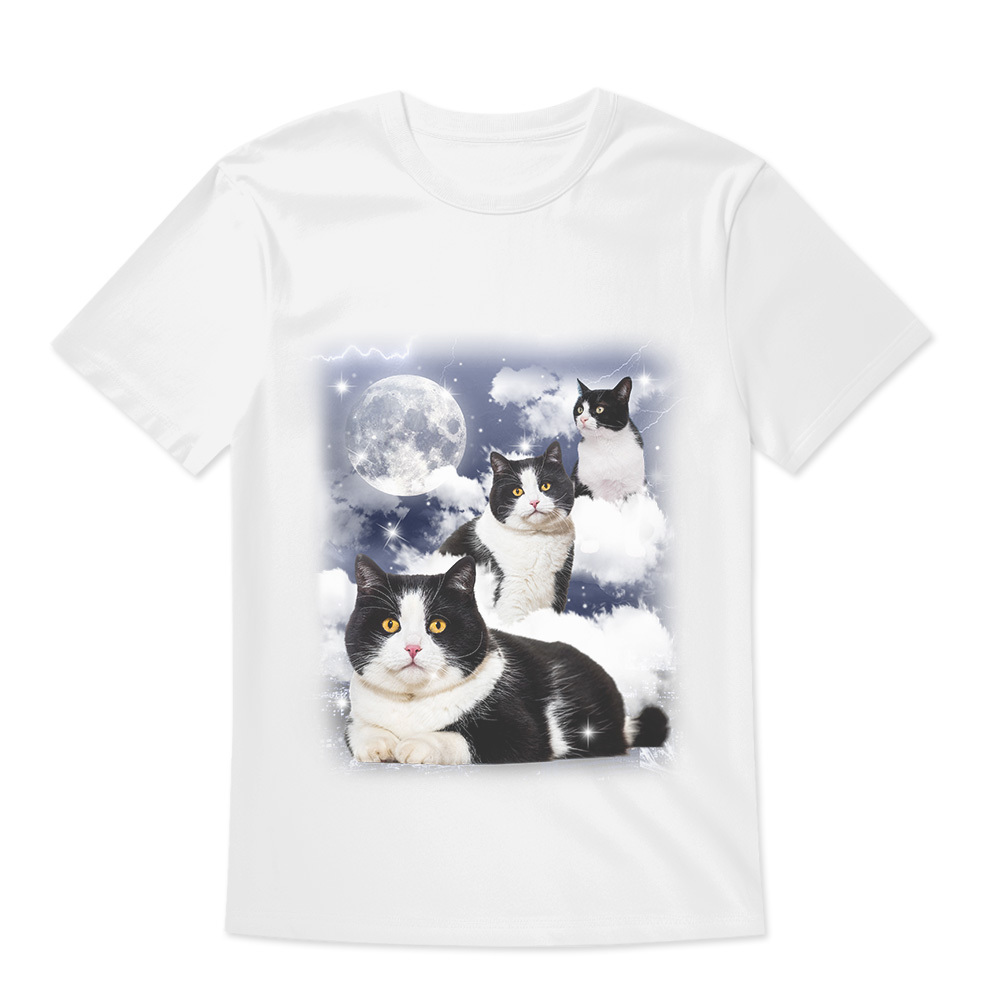 Custom Shirt Personalized Your Own Photo Cat With Moon Unisex T-shirt Personalized T-shirt Custom Pet Watercolor Portrait Tee for Cat Lover - MyFaceBoxer