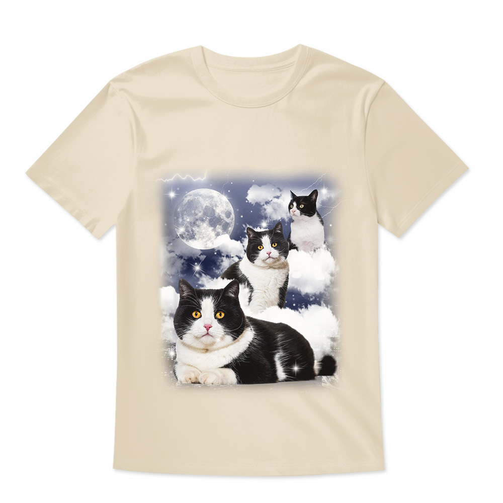 Custom Shirt Personalized Your Own Photo Cat With Moon Unisex T-shirt Personalized T-shirt Custom Pet Watercolor Portrait Tee for Cat Lover - MyFaceBoxer