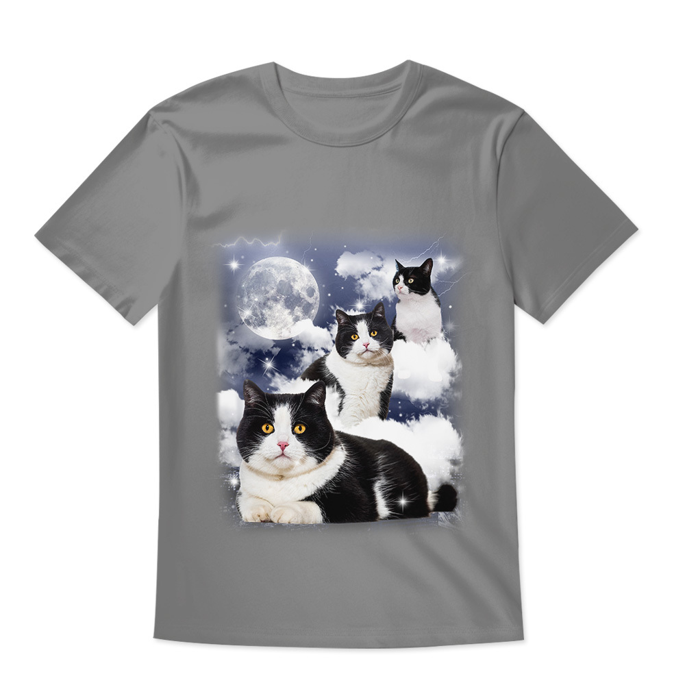 Custom Shirt Personalized Your Own Photo Cat With Moon Unisex T-shirt Personalized T-shirt Custom Pet Watercolor Portrait Tee for Cat Lover - MyFaceBoxer
