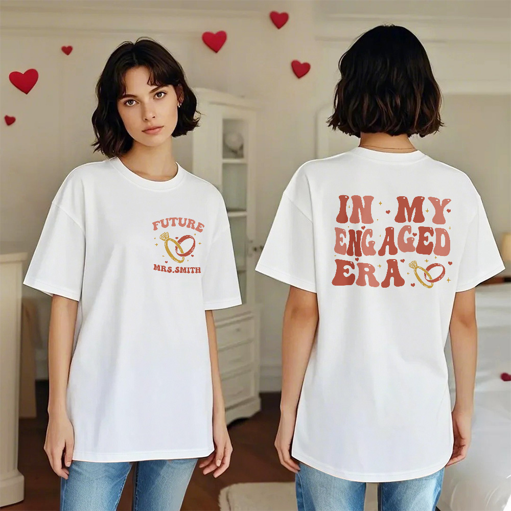 Custom Shirt Personalized Name T-shirt Personalized T-shirt Custom In My Engaged Era Bachelorette with Wedding Rings T-Shirt Wedding for Her - MyFaceBoxer