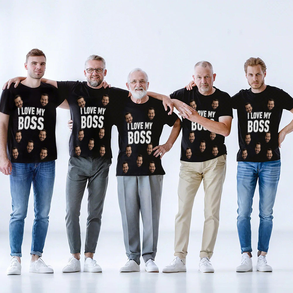 Custom Face I Love My Boss T-shirt with Photo Casual T-shirt Funny Picture Tee Shirt