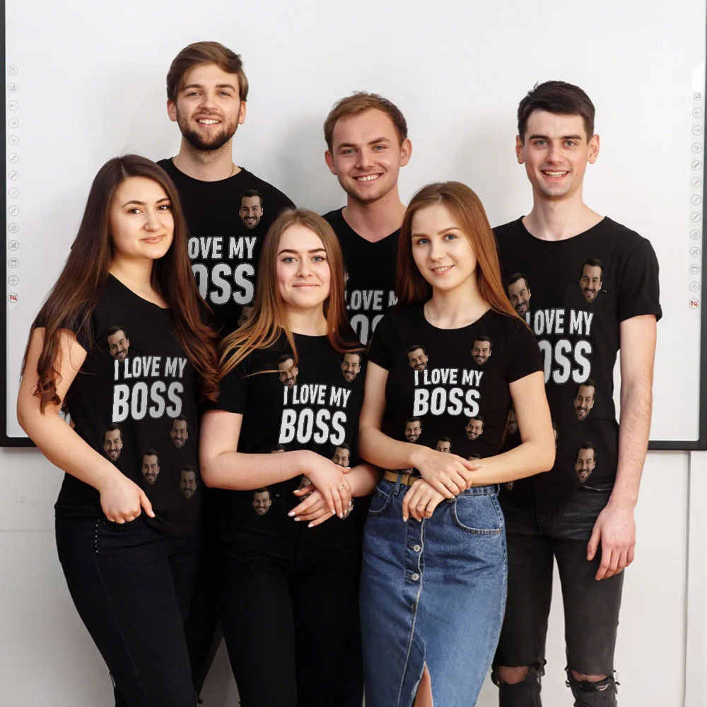Custom Face I Love My Boss T-shirt with Photo Casual T-shirt Funny Picture Tee Shirt