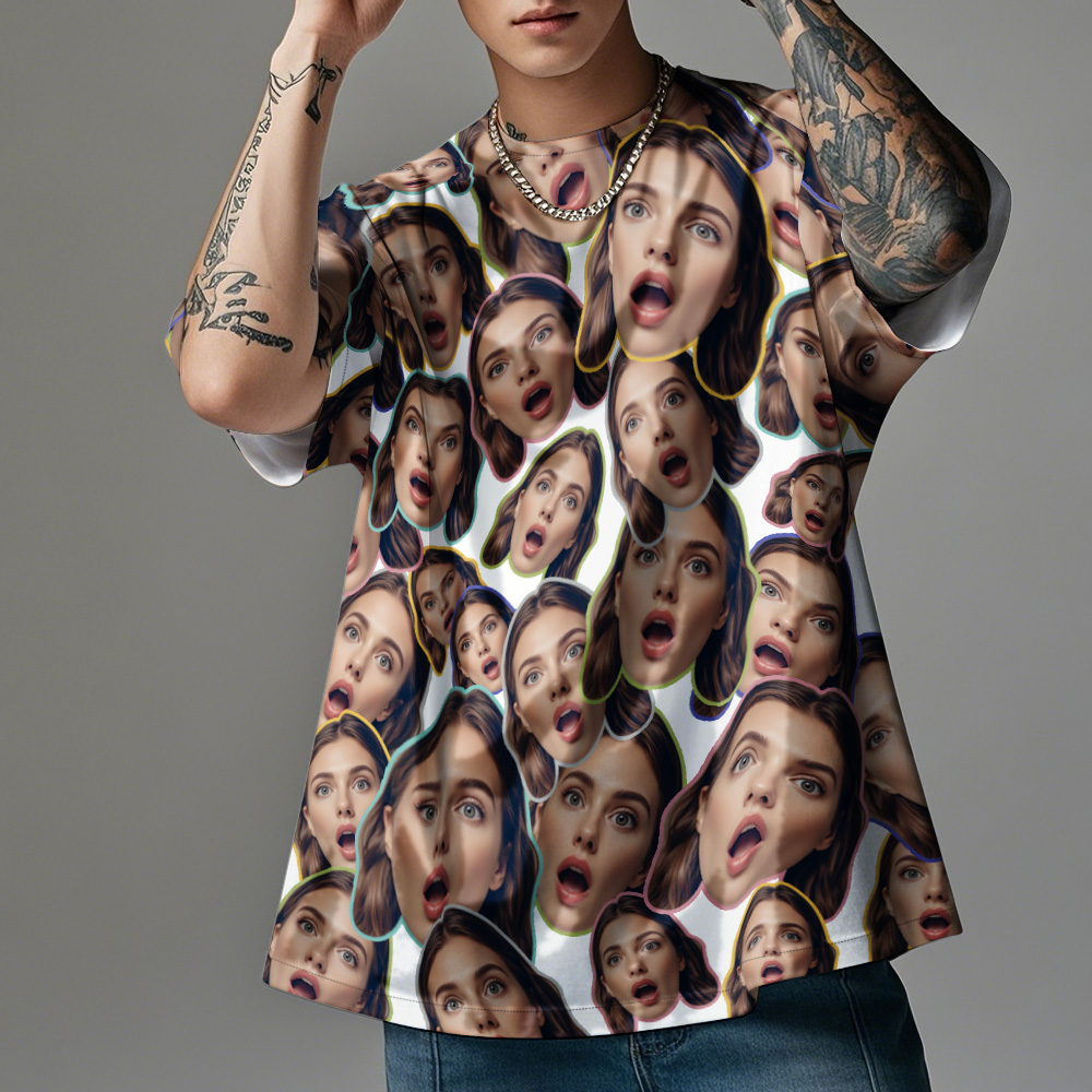 Personalized Mash Face Photo Vintage T-shirts Custom Photo Tee Unique Gifts - SantaSocks