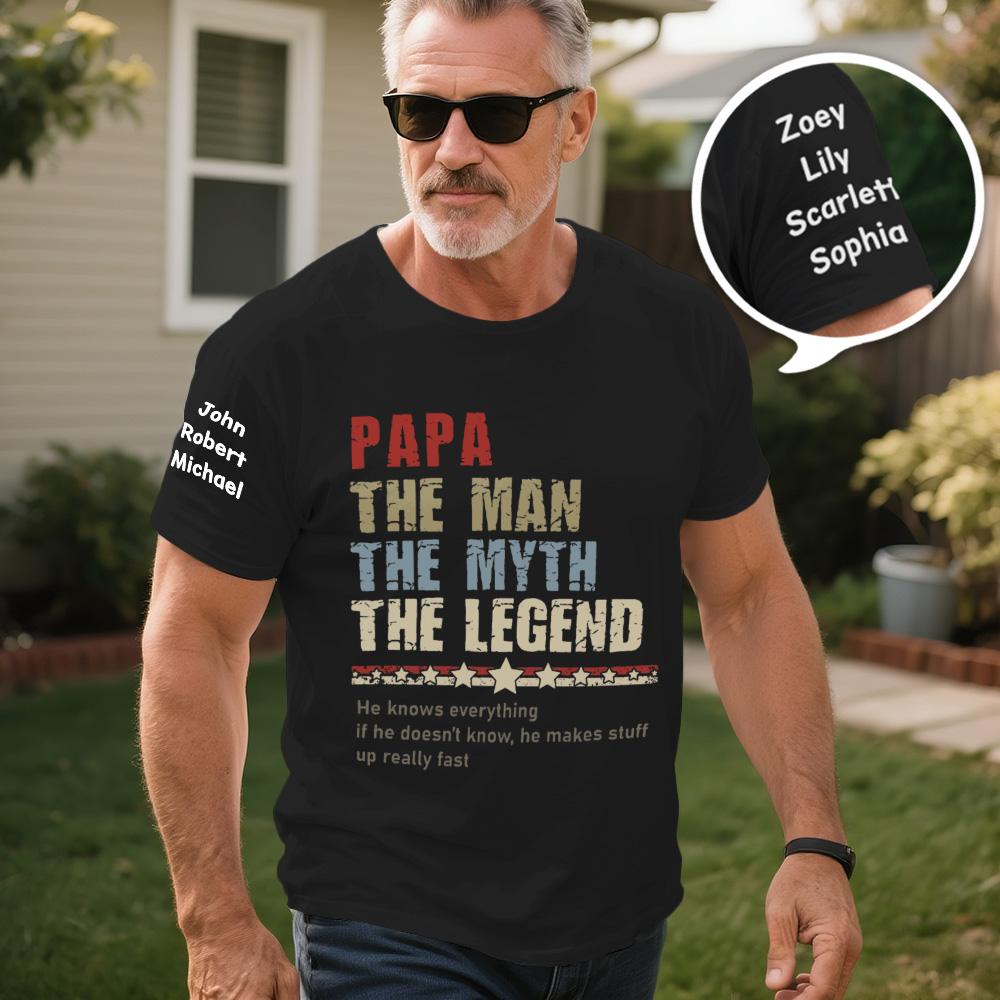 Personalized Papa The Man The Myth T-Shirt, Custom Father's Day Shirt With Kids Names