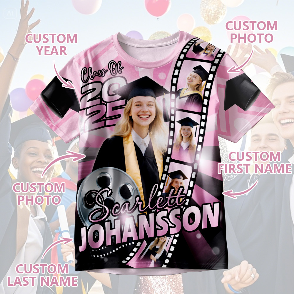 Custom 3D Graduation Shirt Personalized All Over Print Graduation T-Shirt with Name & Year