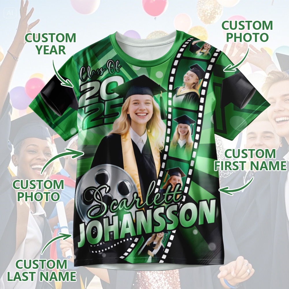 Custom 3D Graduation Shirt Personalized All Over Print Graduation T-Shirt with Name & Year
