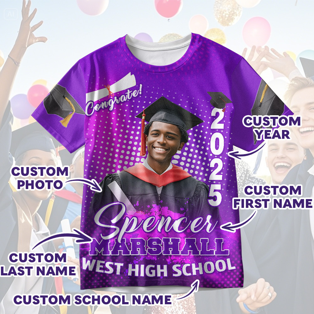 Custom 3D Graduation T-shirt Personalized Photo & Name T-shirt Congratulate Gift