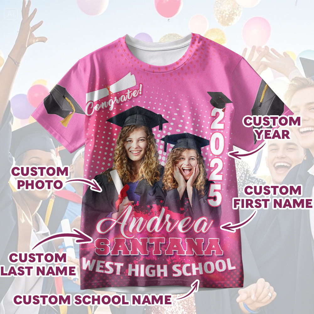 Custom 3D Graduation T-shirt Personalized Photo & Name T-shirt Congratulate Gift