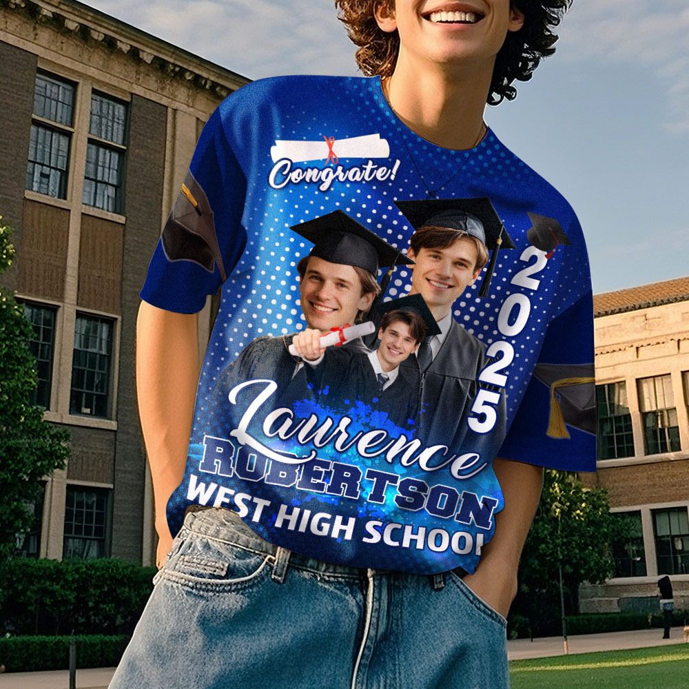 Custom 3D Graduation T-shirt Personalized Photo & Name T-shirt Congratulate Gift