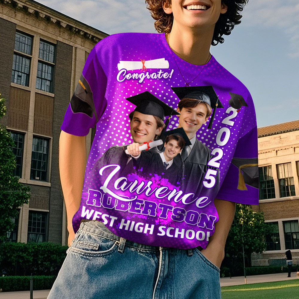 Custom 3D Graduation T-shirt Personalized Photo & Name T-shirt Congratulate Gift