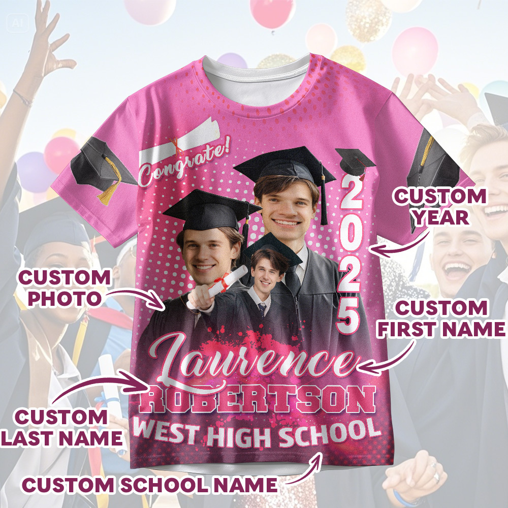 Custom 3D Graduation T-shirt Personalized Photo & Name T-shirt Congratulate Gift