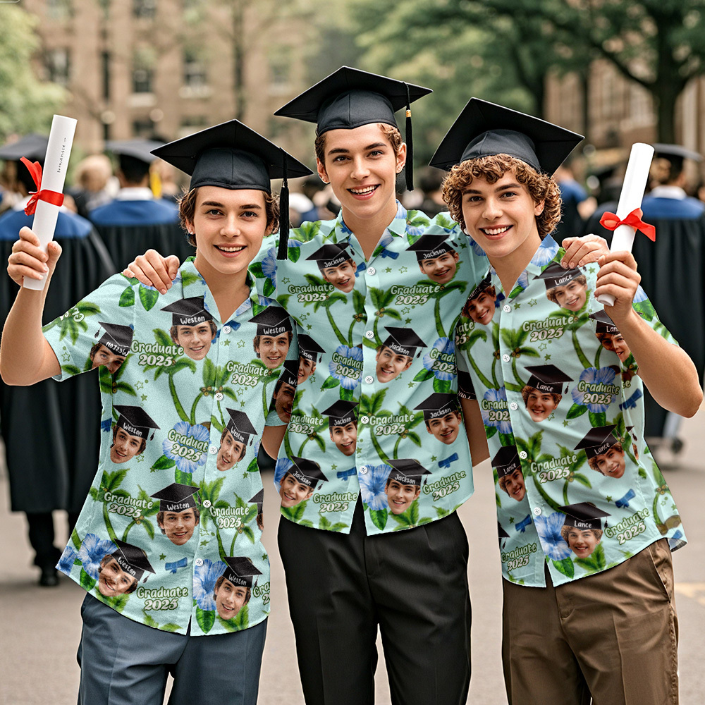 Custom Graduation Shirts for Man Women, Custom Graduate T-Shirt with Face Name, Personalized Graduation Shirt,Personalized Hawaiian Shirt