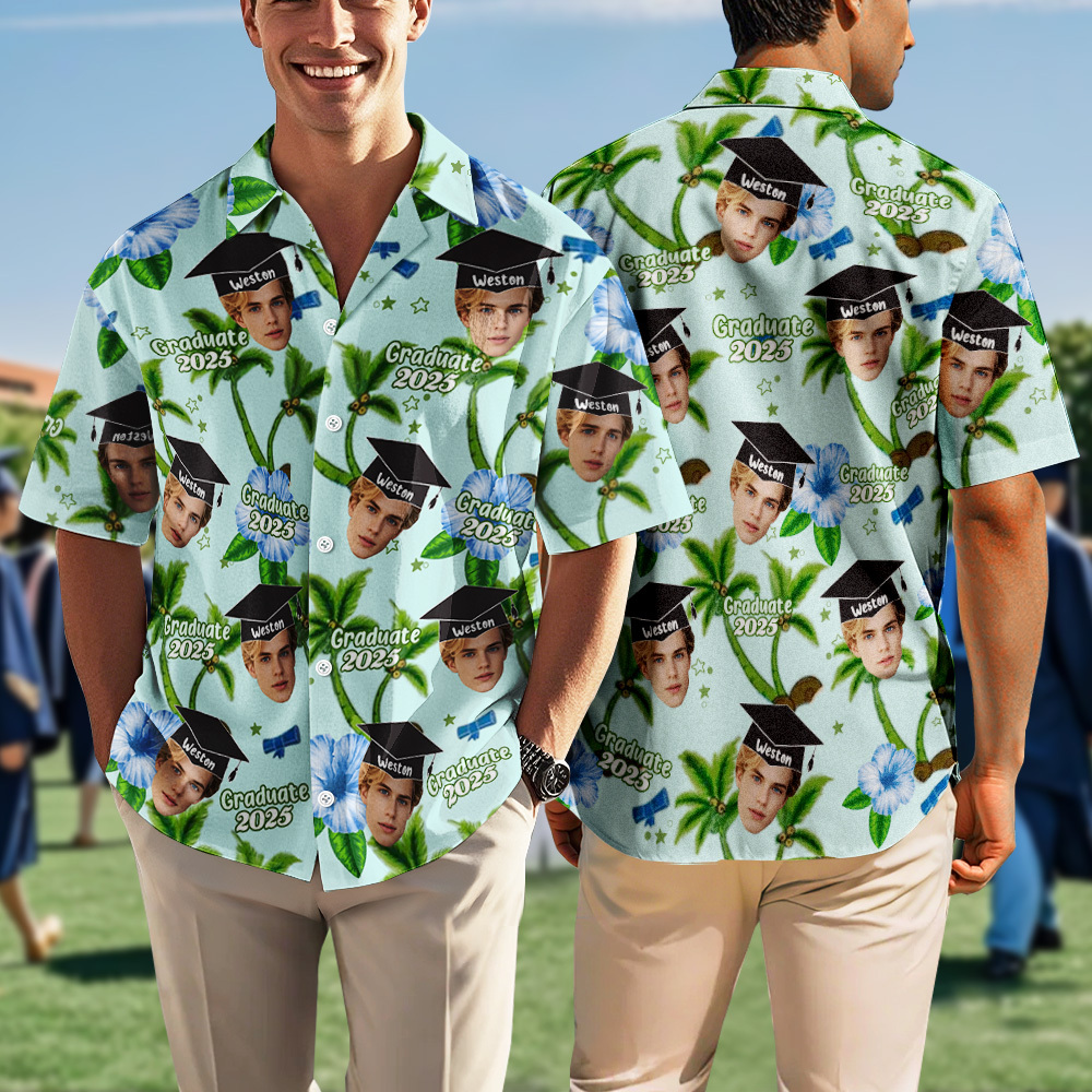 Custom Graduation Shirts for Man Women, Custom Graduate T-Shirt with Face Name, Personalized Graduation Shirt,Personalized Hawaiian Shirt