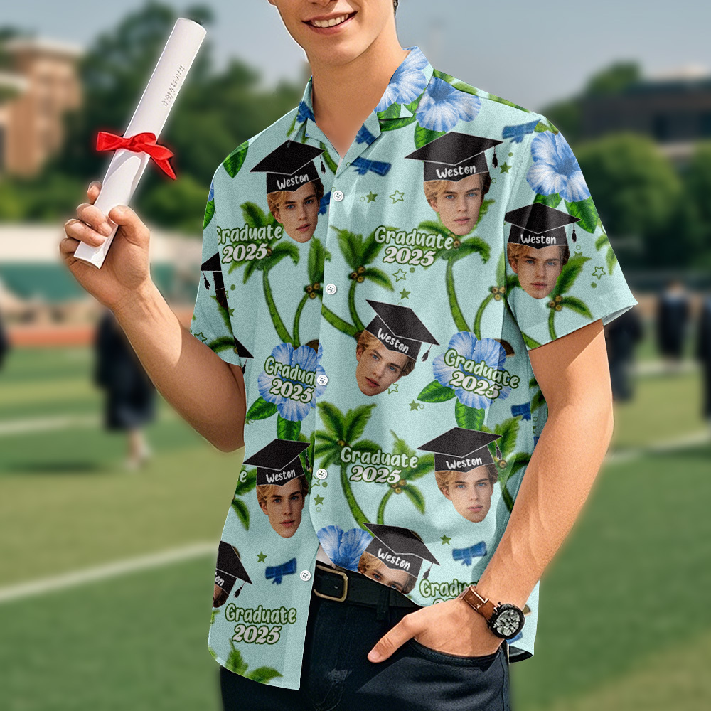 Custom Graduation Shirts for Man Women, Custom Graduate T-Shirt with Face Name, Personalized Graduation Shirt,Personalized Hawaiian Shirt