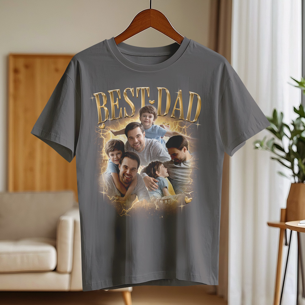 Father's Day Gifts Customized Bootleg Shirt, Best Dad Ever Shirt Gift for Dad Personalized Photo T-Shirt For Dad