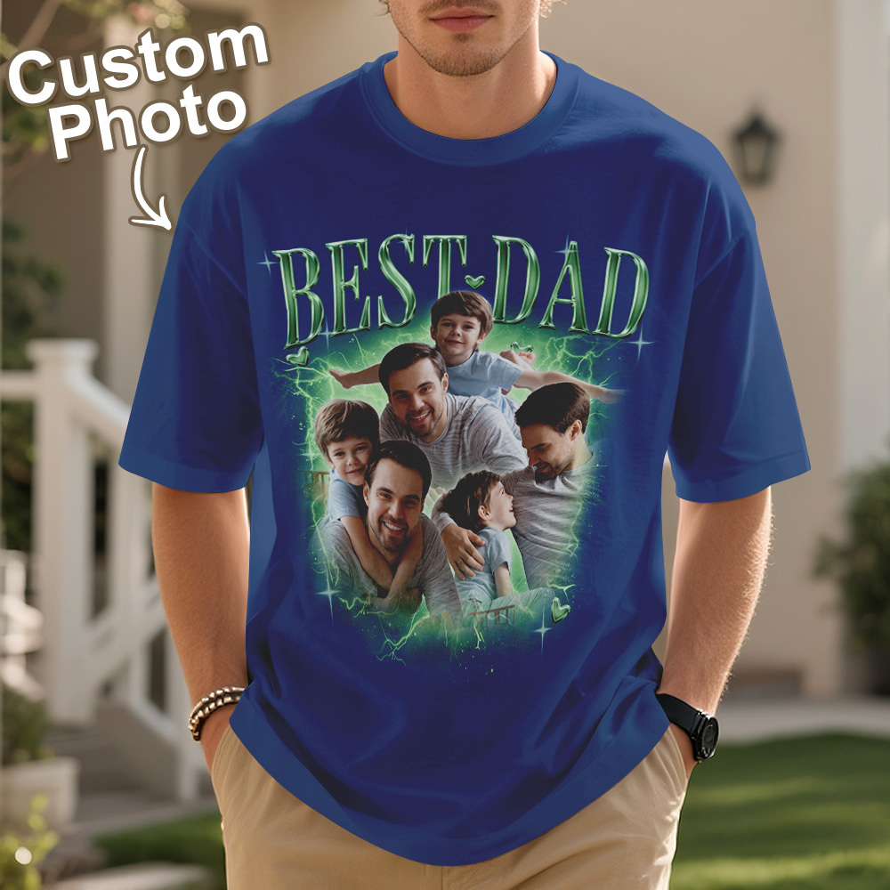 Father's Day Gifts Customized Bootleg Shirt, Best Dad Ever Shirt Gift for Dad Personalized Photo T-Shirt For Dad