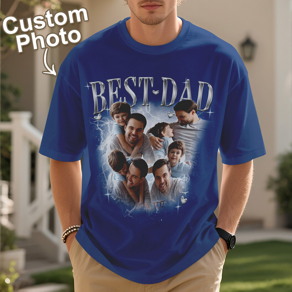 Father's Day Gifts Customized Bootleg Shirt, Best Dad Ever Shirt Gift for Dad Personalized Photo T-Shirt For Dad