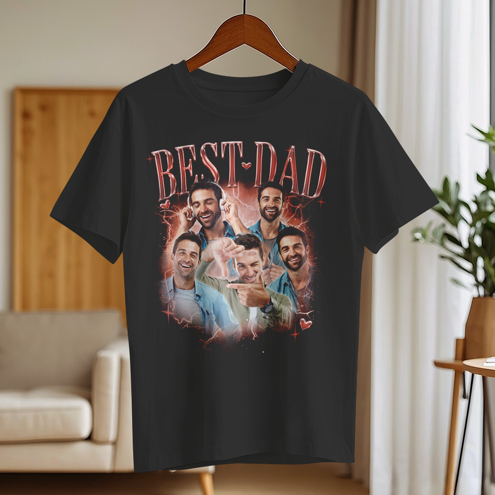 Father's Day Gifts Customized Bootleg Shirt, Best Dad Ever Shirt Gift for Dad Personalized Photo T-Shirt For Dad