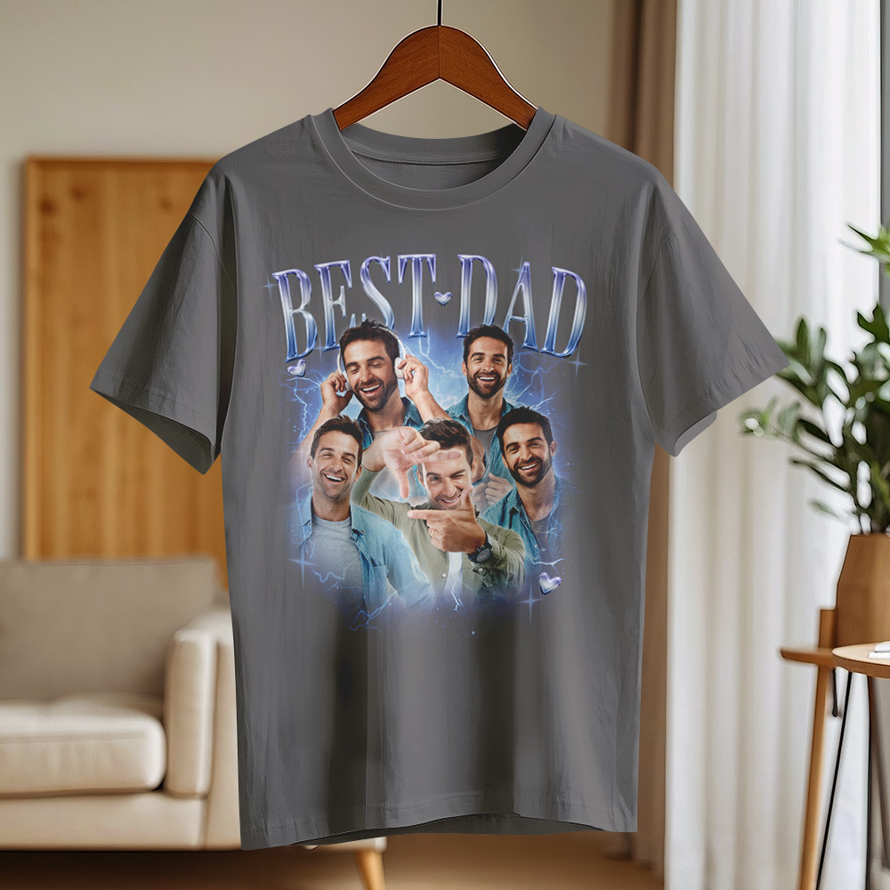 Father's Day Gifts Customized Bootleg Shirt, Best Dad Ever Shirt Gift for Dad Personalized Photo T-Shirt For Dad