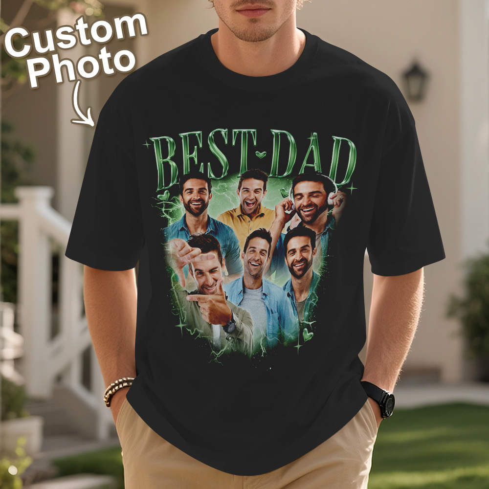 Father's Day Gifts Customized Bootleg Shirt, Best Dad Ever Shirt Gift for Dad Personalized Photo T-Shirt For Dad