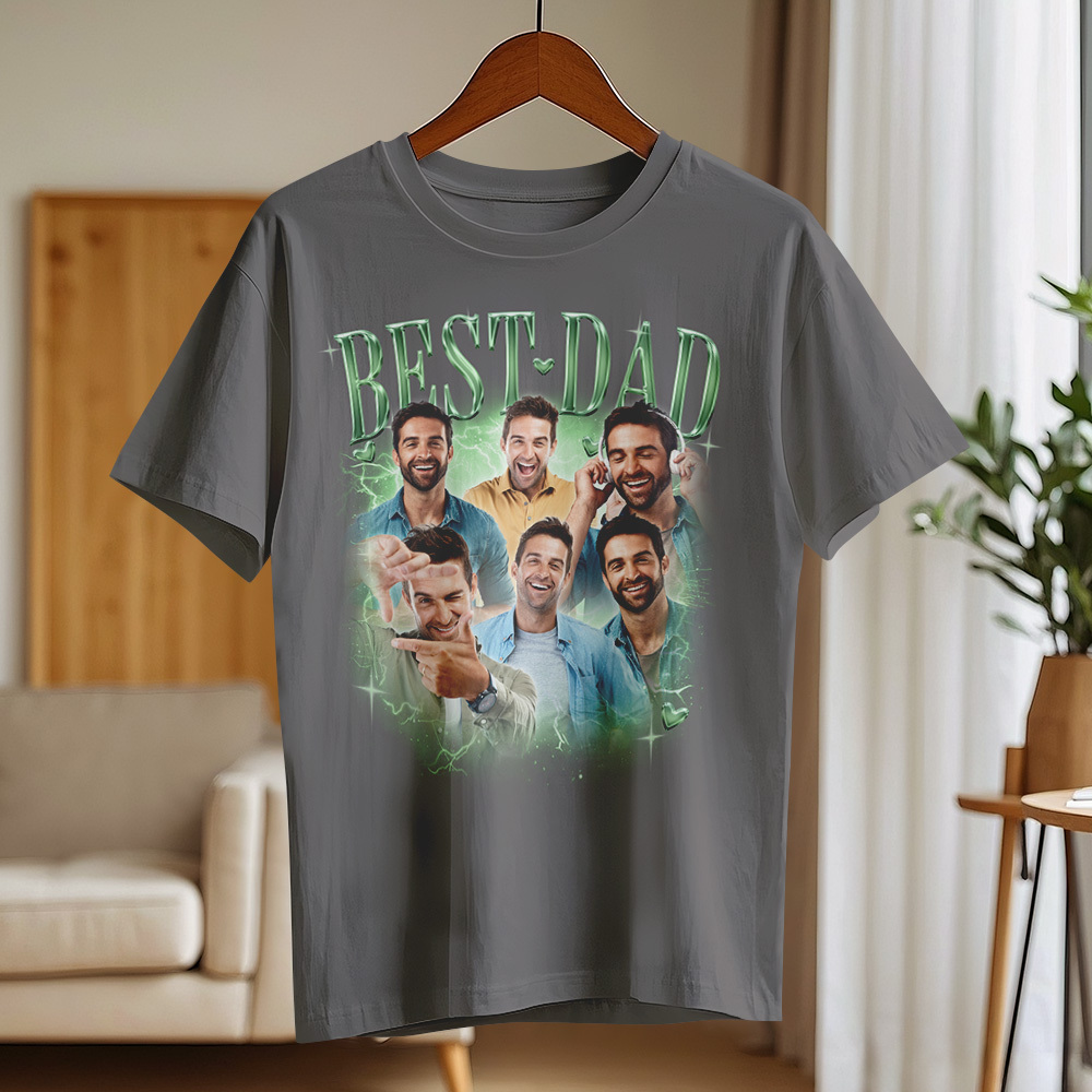 Father's Day Gifts Customized Bootleg Shirt, Best Dad Ever Shirt Gift for Dad Personalized Photo T-Shirt For Dad