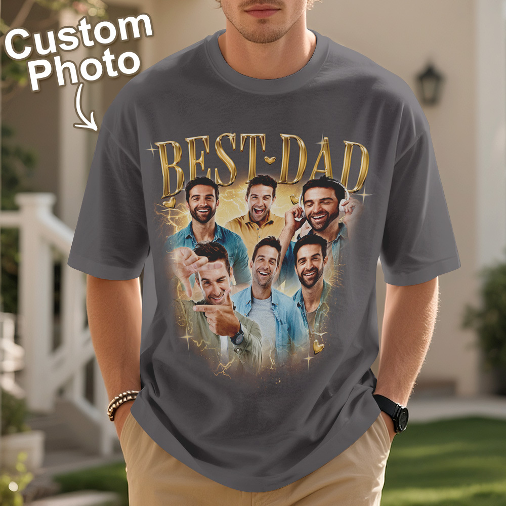 Father's Day Gifts Customized Bootleg Shirt, Best Dad Ever Shirt Gift for Dad Personalized Photo T-Shirt For Dad