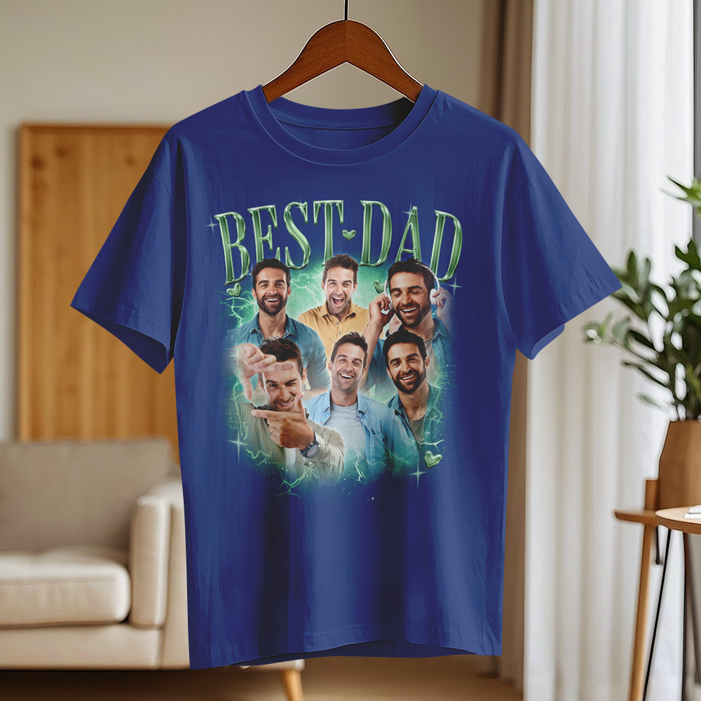 Father's Day Gifts Customized Bootleg Shirt, Best Dad Ever Shirt Gift for Dad Personalized Photo T-Shirt For Dad